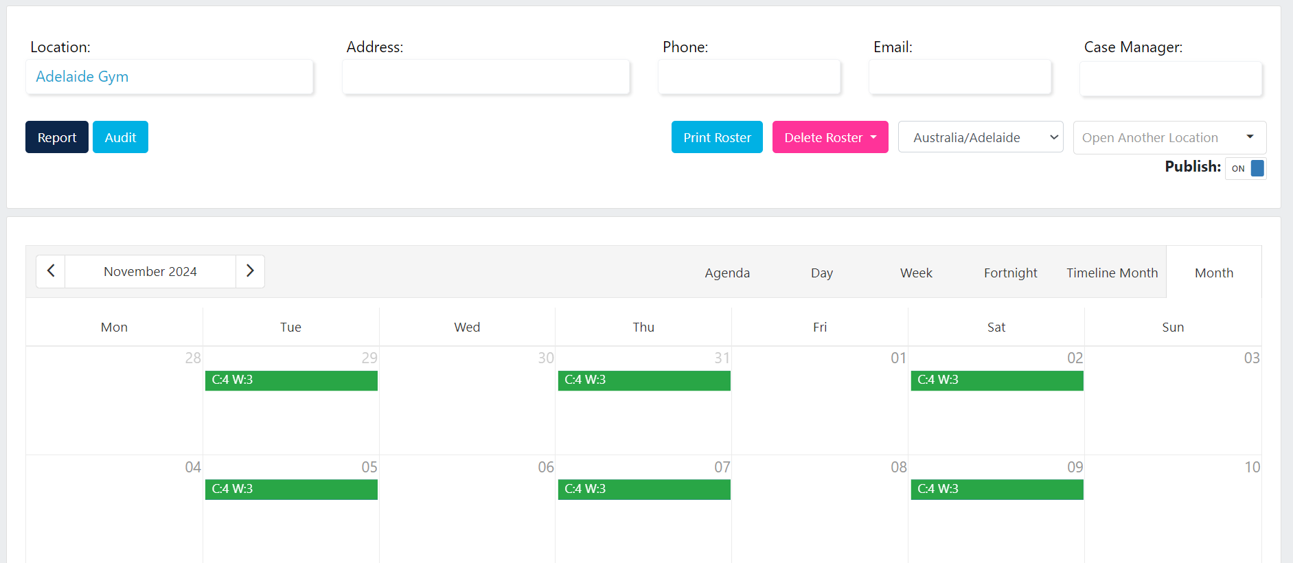 Calendar view