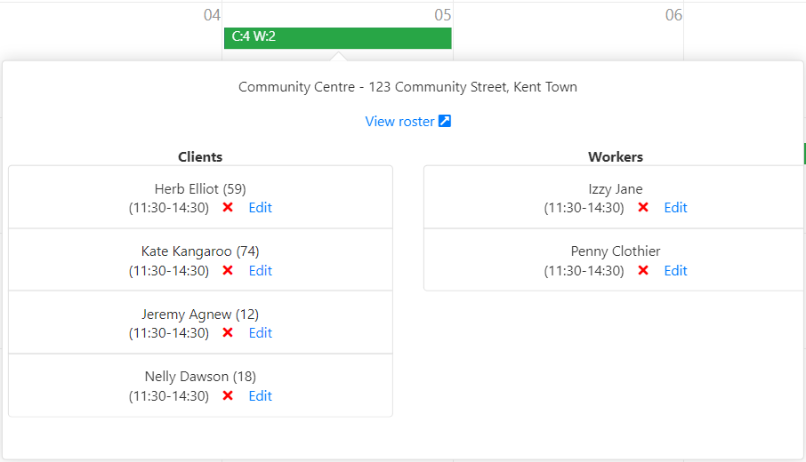 Calendar view shift detail