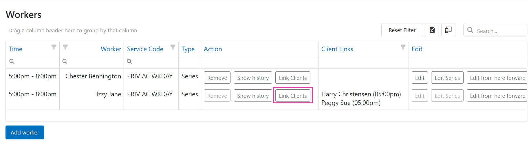 Link clients button