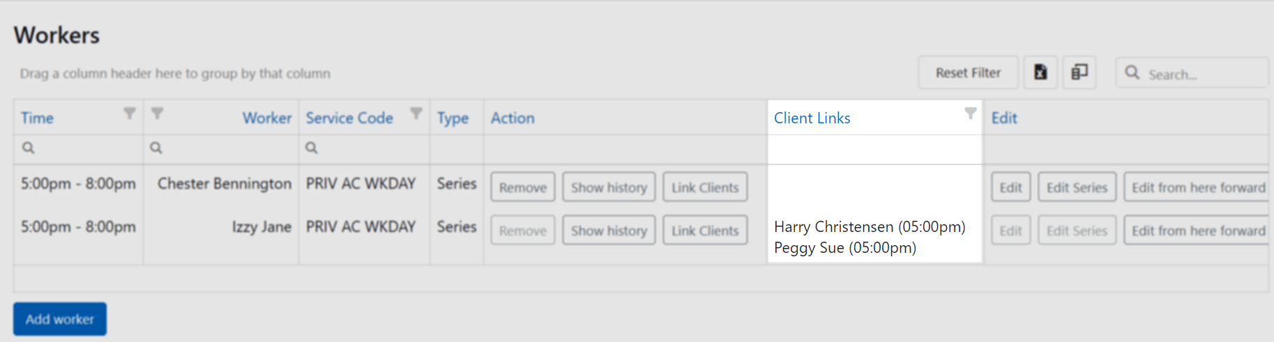 Worker links column