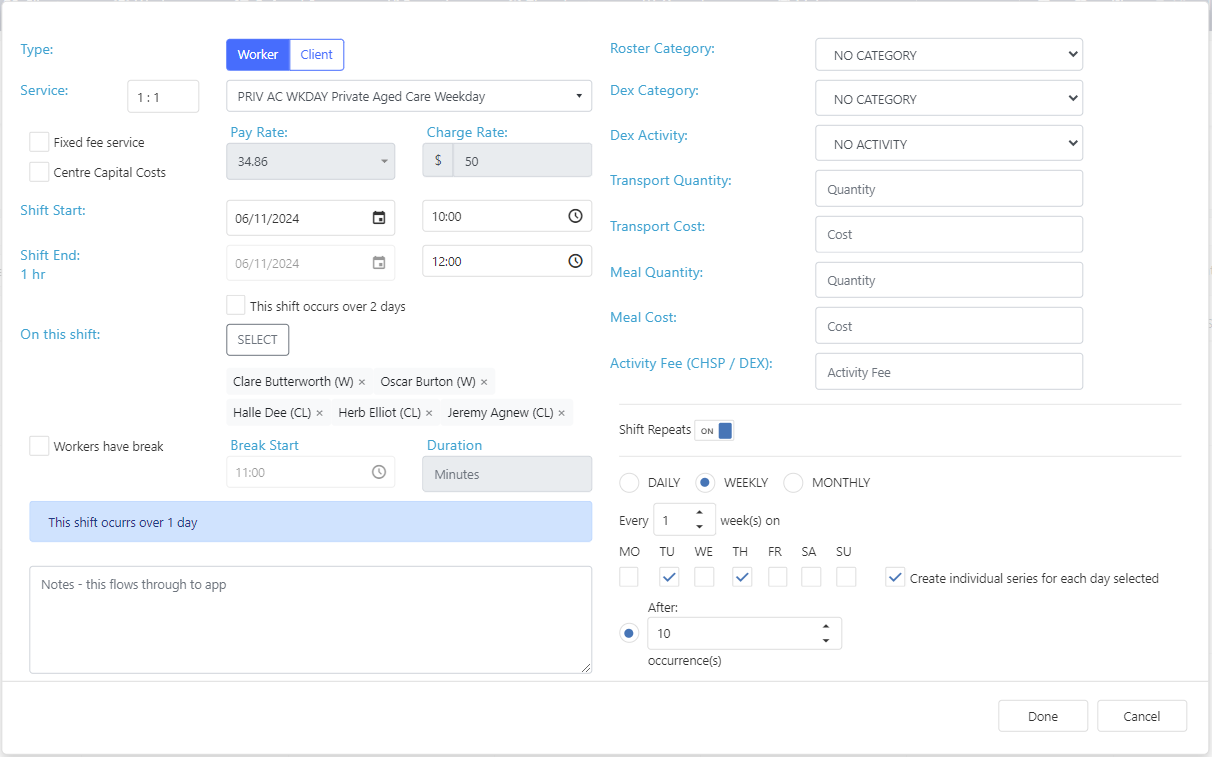 Multi person shift form
