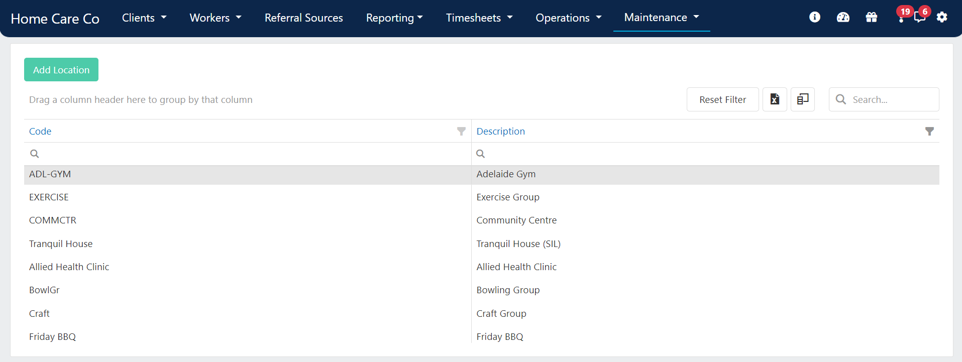 Location profile menu