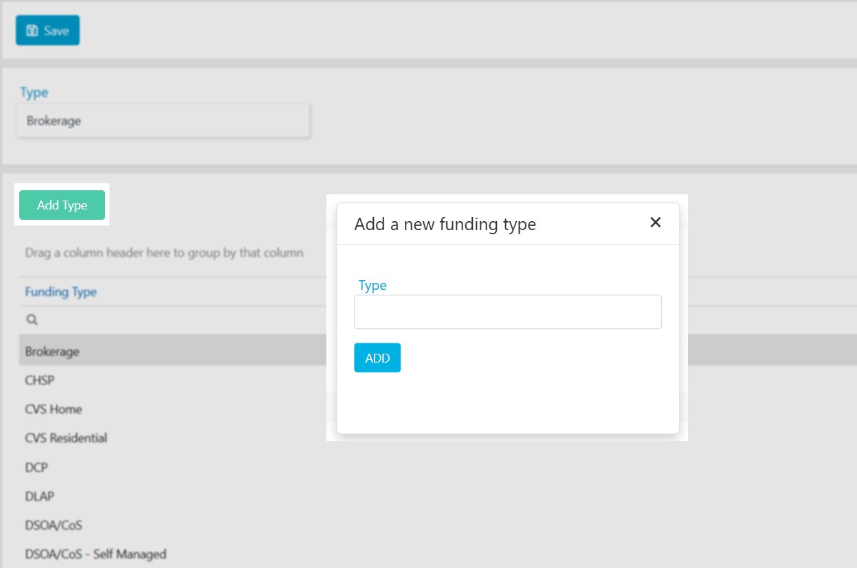 Funding types configuration