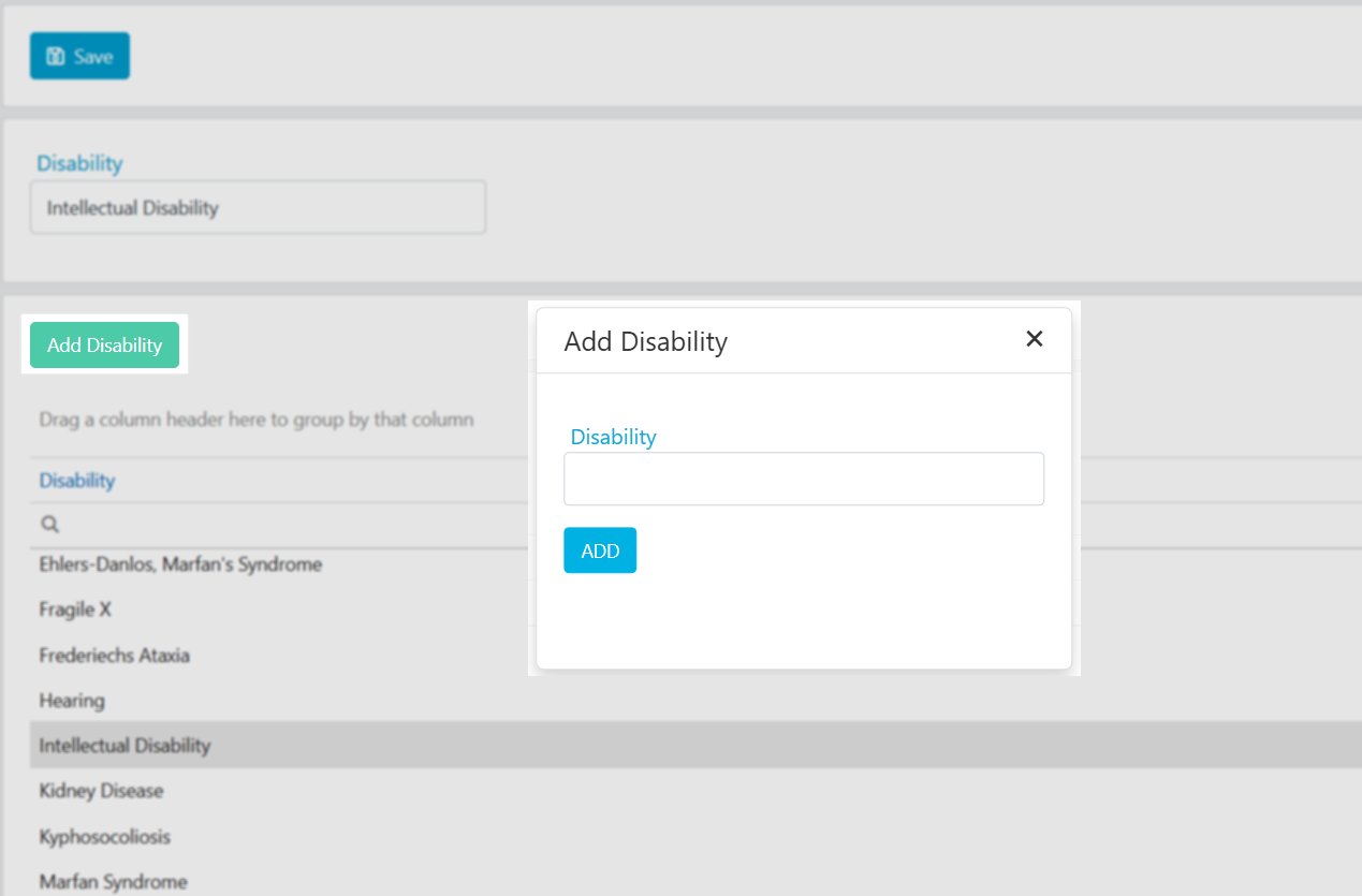 Disability categories configuration