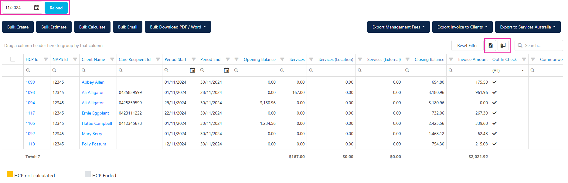 HCP summary page