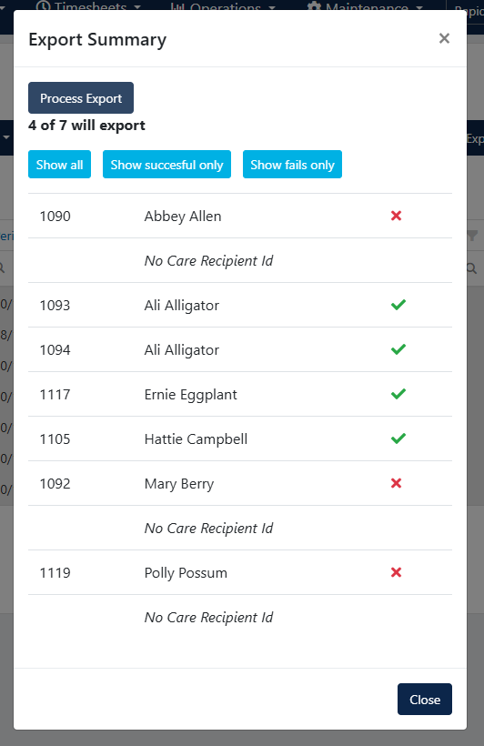 Export validation summary
