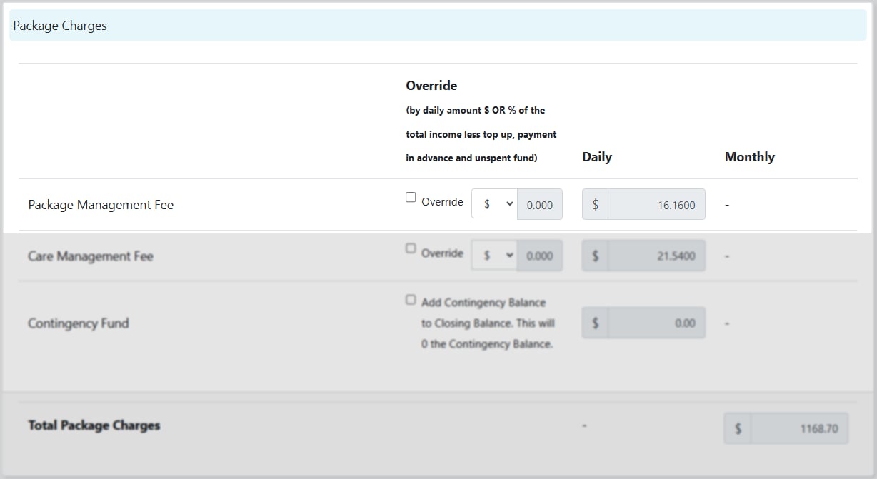 Package management fee