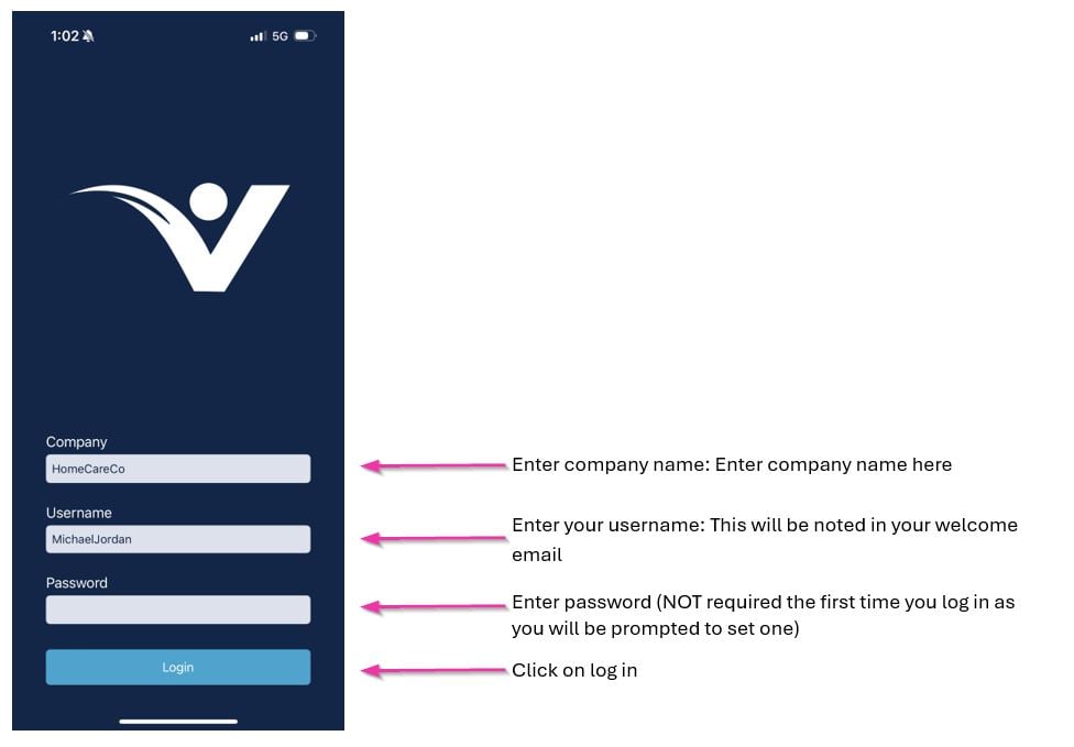 vAboutMe login screen
