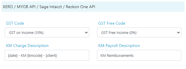GST and KM configuration for accounting software