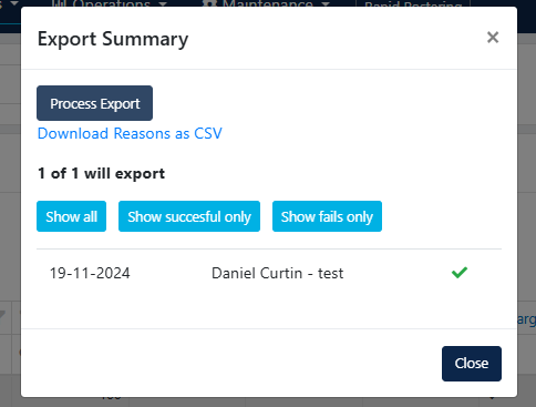 Selecting expenses and choosing export option
