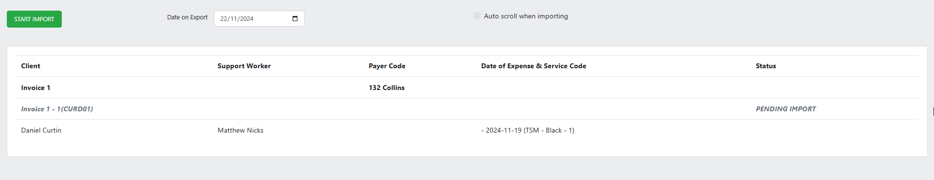 Export status page for expenses