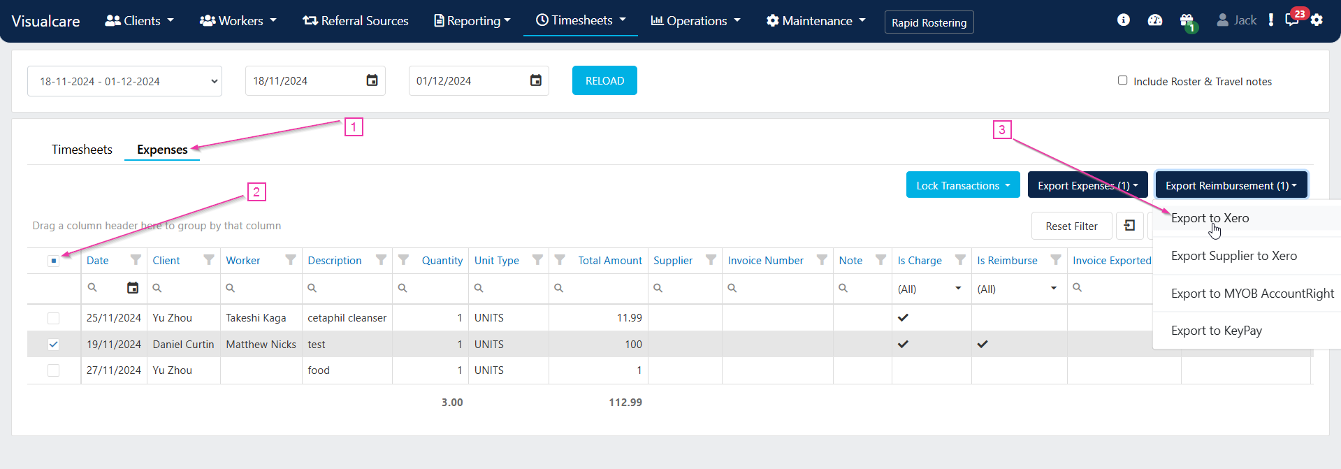 Export Reimbursement option for worker expense claims