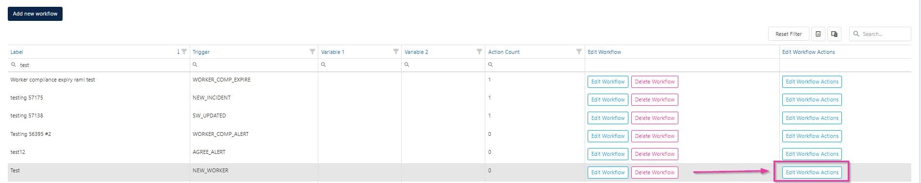 Edit workflow actions