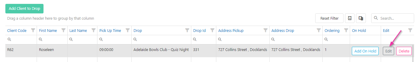Edit client on drop