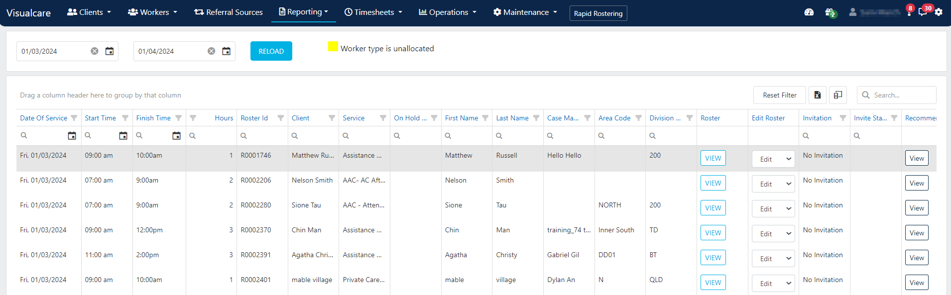Filtered unallocated shifts