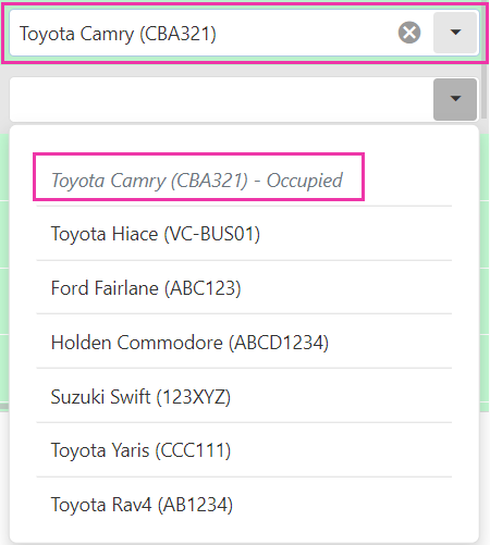 Unavailable vehicle