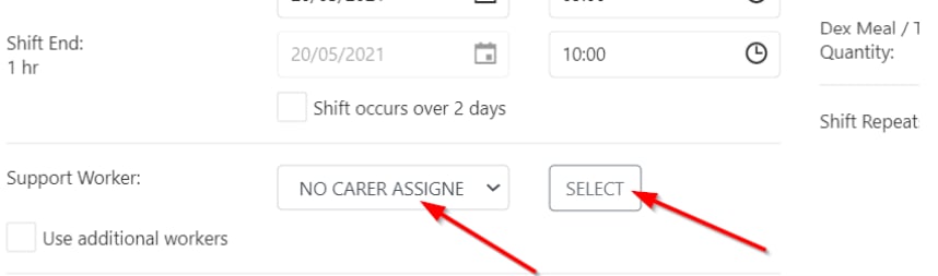 Select button on shift form
