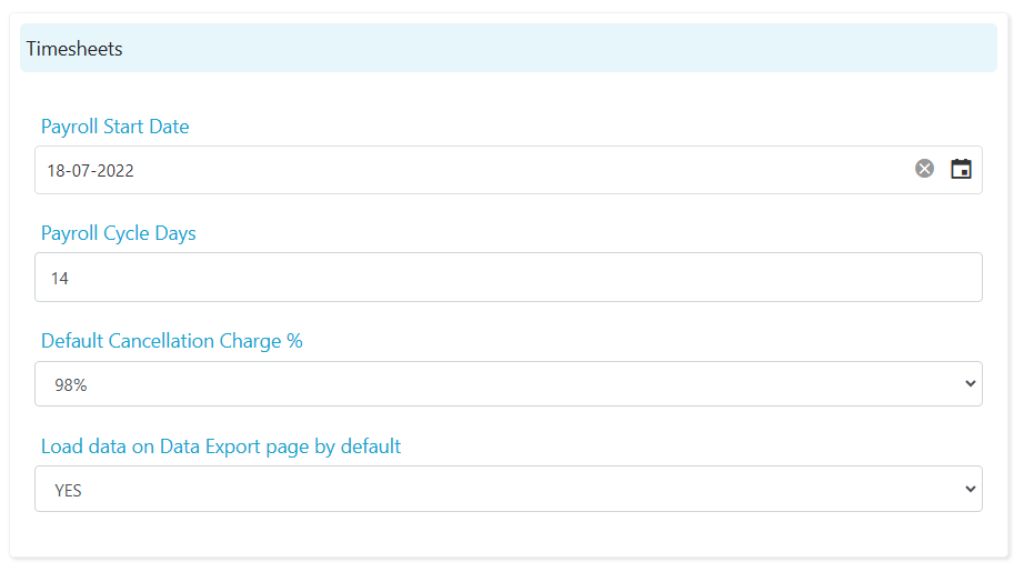 Timesheet payroll settings