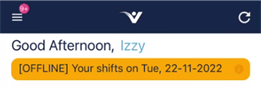 Offline mode indicator showing orange bar at the top of the screen