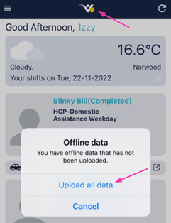 Upload all data option after returning online