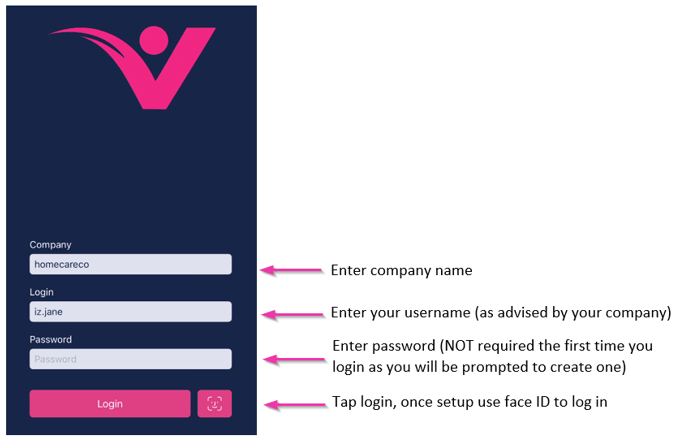 Vworker login screen