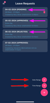 Leave requests list with pending requests