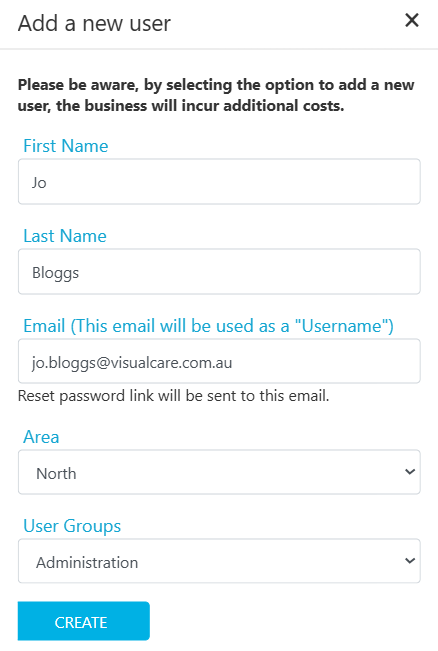 The Add User form with fields for user details