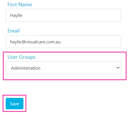 The User Groups dropdown on the user details panel