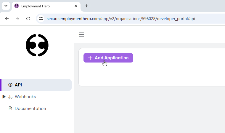 Click + Add Application to begin