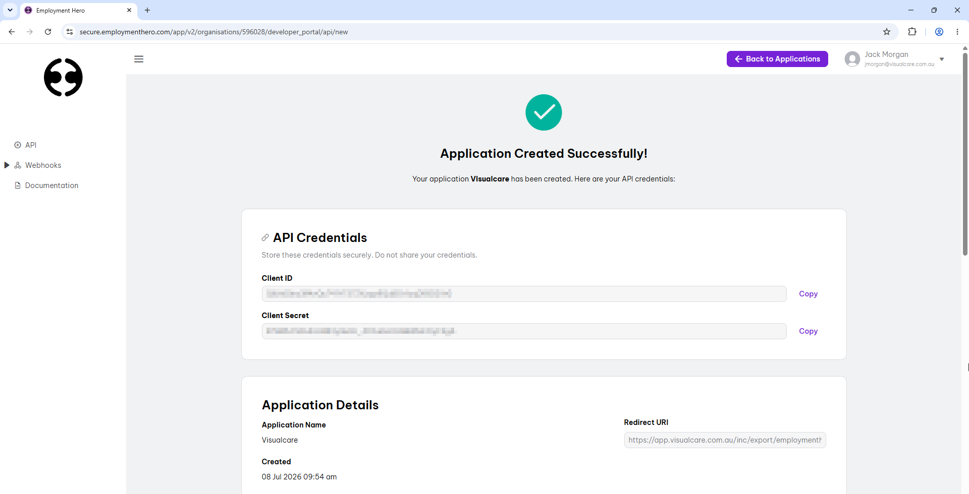 Copy the Client ID and Client Secret straight away