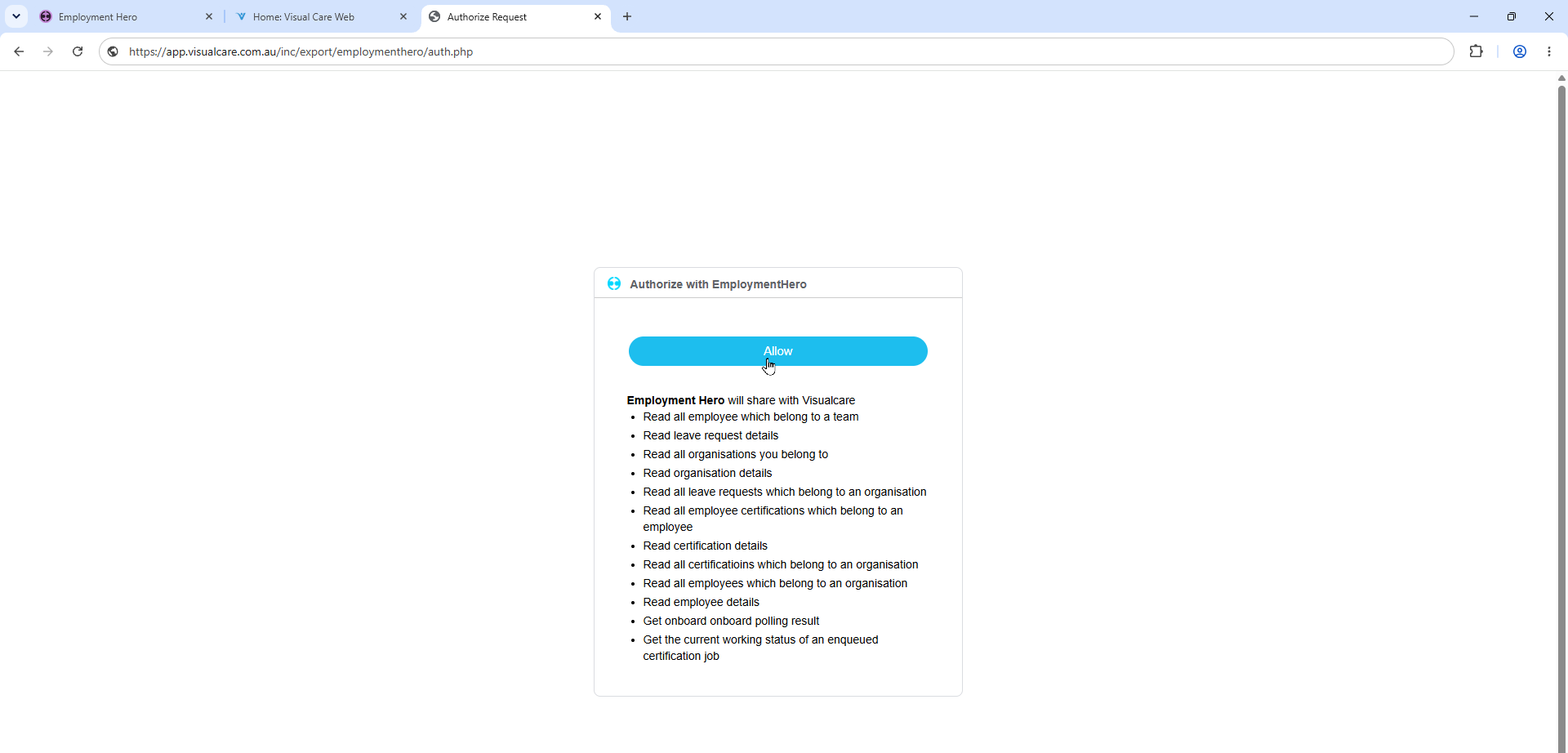 Review the permissions, then click Allow