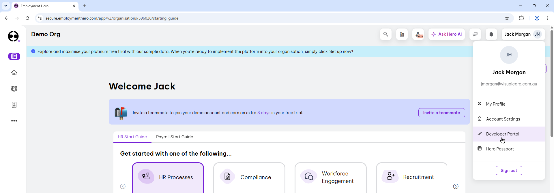 Click your profile icon, then select Developer Portal