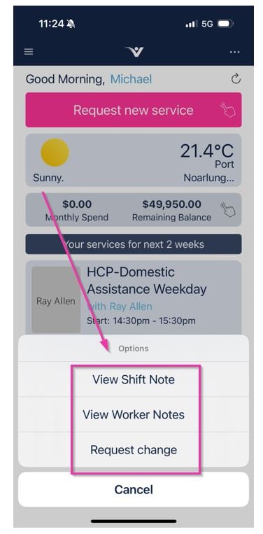 Shift detail options