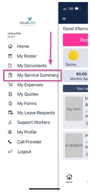 My Service Summary menu item