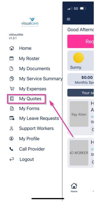 My Quotes menu item