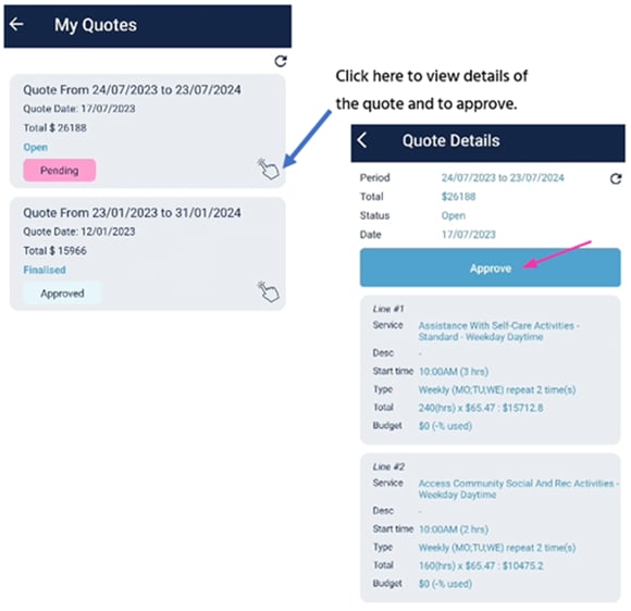 Quote approval and signature
