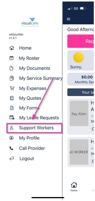 Support Workers menu item