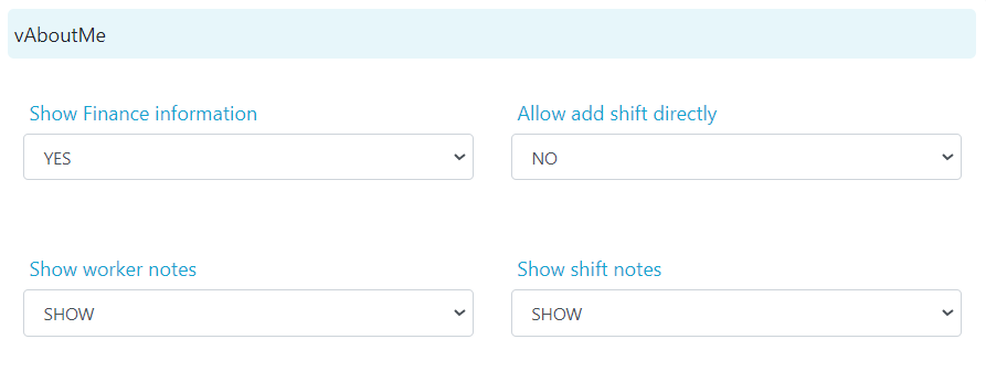 vAboutMe settings in VCore