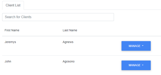 vAssessment home page showing client list