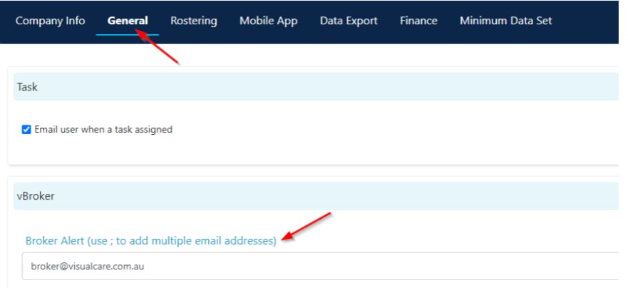 Notification email settings
