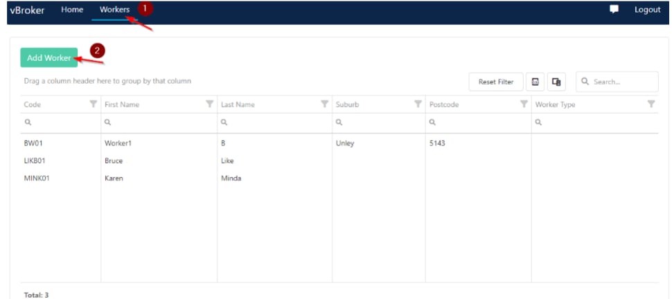 Workers tab with Add Worker button