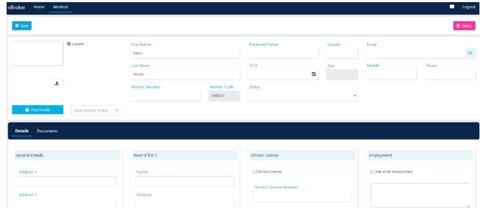 Worker profile details
