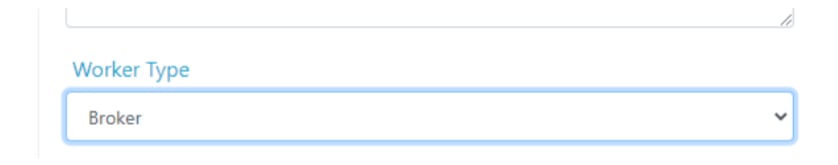 Finance tab showing worker type set to Broker