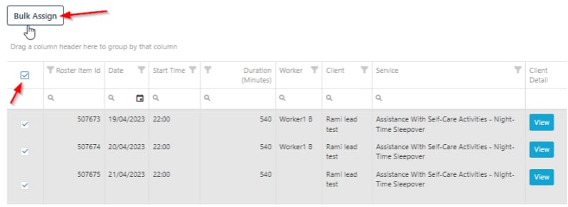 Bulk assign selection