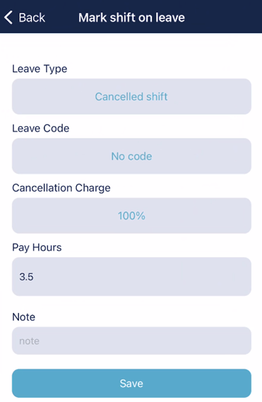 Mark shift on leave screen