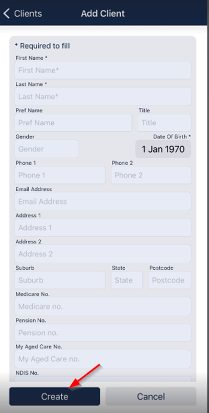 Add new client form - step two