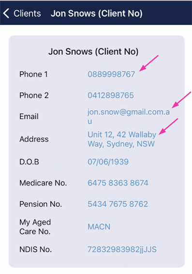 Client contact actions