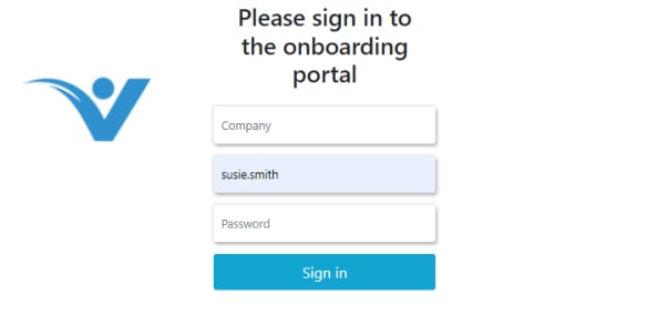 vOnboard login screen
