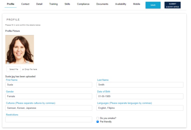 Worker details entry screen