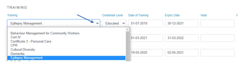 Drop-down list example